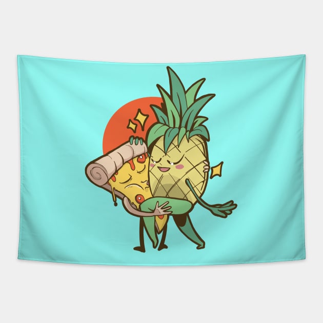 Pineapple Pizza Forbidden Love Funny Cartoon Design Tapestry by CoolArts