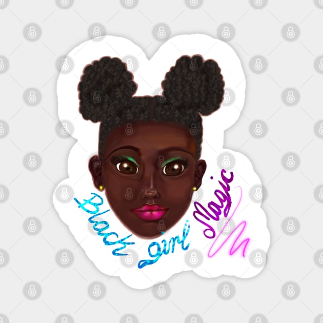 Black girl magic - beautiful black girl with Afro hair in puffs, brown eyes, Cherry pink lips and dark brown skin. Hair love ! Magnet by Artonmytee