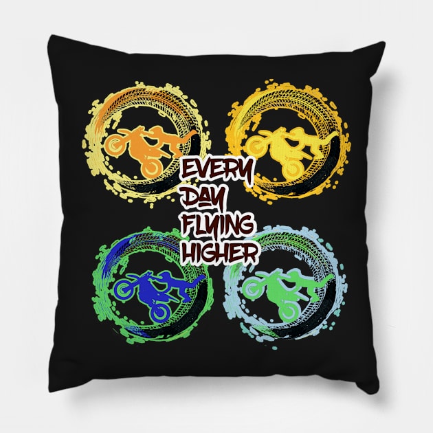 Colorful Pop Art Dirt Bike Motocross Everyday Flying Higher Pillow by FamilyCurios