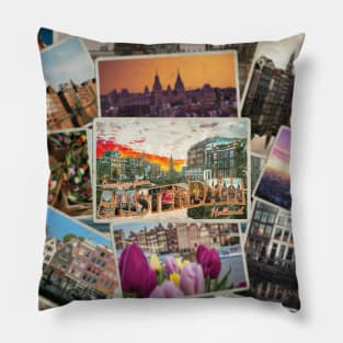 Greetings from Amsterdam in Holland vintage style retro souvenir Pillow