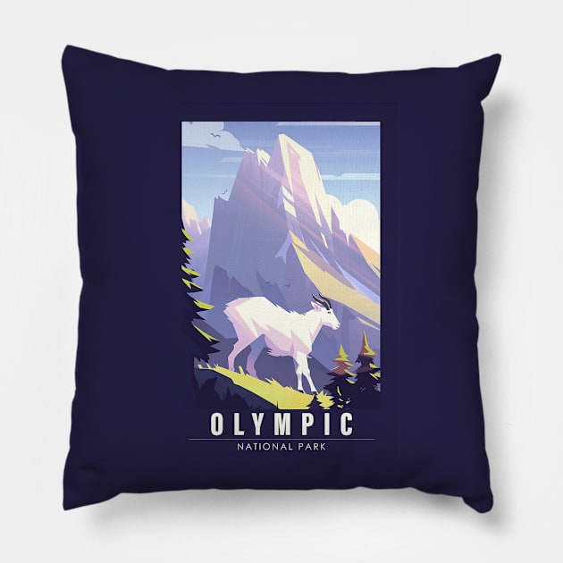 Olympic National Park Travel Poster Pillow by GreenMary Design