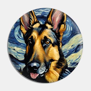 German Shepherd Dog Breed in a Van Gogh Starry Night Art Style Pin