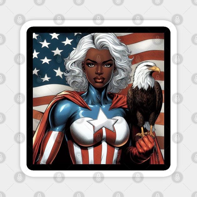 America Black Female Comic Book Superhero Bald Eagle Patriotic July 4 Magnet by Woodpile