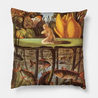 Vintage Fairy Tales, Thumbelina Crying on a Lilypad with a Butterfly Pillow