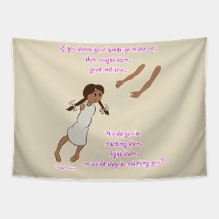 Throw your hands up - mid complexion, white dress Tapestry