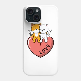 Valentine cats sitting on heart with wings Phone Case