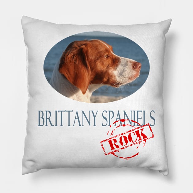 Brittany Spaniels Rock! Pillow by Naves