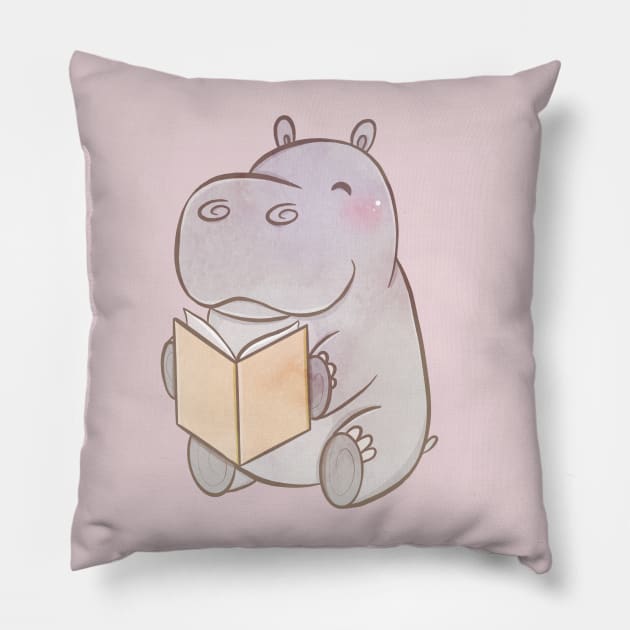 HIPPO READS Pillow by Catarinabookdesigns