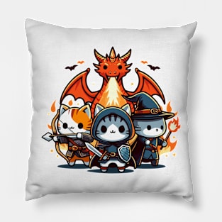 Cute Kawaii Funny RPG Fantasy World Board Game Cat Pet Lover Dragon Knight Archer Wizard Pillow