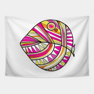 Mazipoodles New Fish Head Leaf White Magenta Orange Yellow Ecru Distressed Tapestry