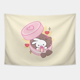 Cute Bunny inside Giant Box of Chocolate with a Valentine's Gift Tapestry