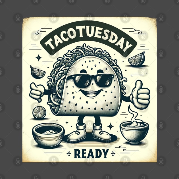 Retro Taco Tuesday Line Art Design by HiFi Tees