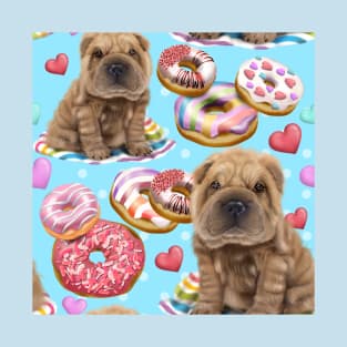 Shar Pei with Donuts Blue T-Shirt