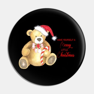 Merry little christmas teddy bear in watercolor Pin