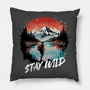 Stay Wild Mountain Hiking Watercolor Design Pillow