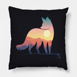 Fox silhouette with nature landscape art Pillow