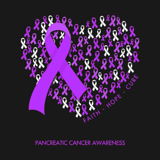 Faith Hope Love Pancreatic Cancer Awareness Cancer Ribbon Heart T-Shirt