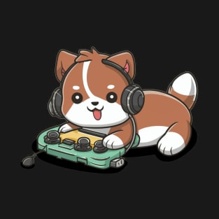 Happy cute dog chilling and gaming T-Shirt