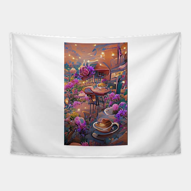 Psychedelic pink floral coffee shop| psychedelic floral coffee Tapestry by PsychicLove