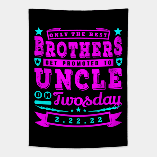 Promoted To Uncle on Twosday Typography Blue Pink Text Tapestry