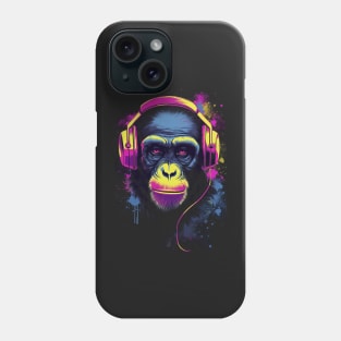 Chimpanzee with Headphones Wearing Police Sunglasses - Cool Synthwave Design Phone Case