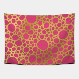 Gold Hot Pink Hand Drawn Jewel Tone Geometric circular Pattern Tapestry