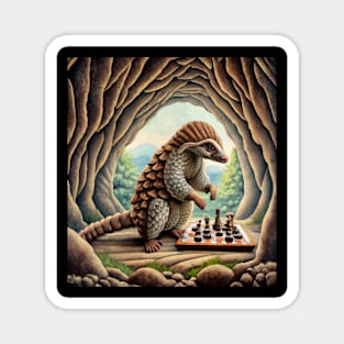 Pangolin playing chess inside cave Magnet