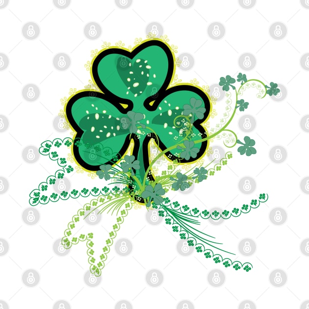 Shamrock Flourish Saint Patrick's Day Lucky Symbol Vector by LizzyizzyDesign