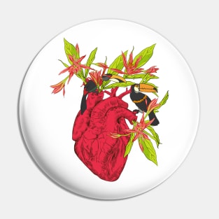 heart with flowers, leaves and birds Pin