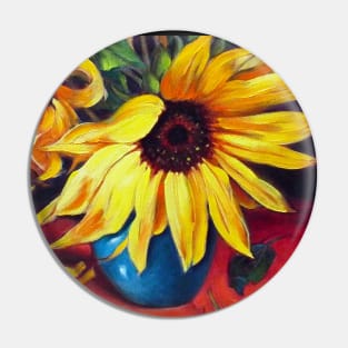 Classic Sunflower in Blue Vase Pin