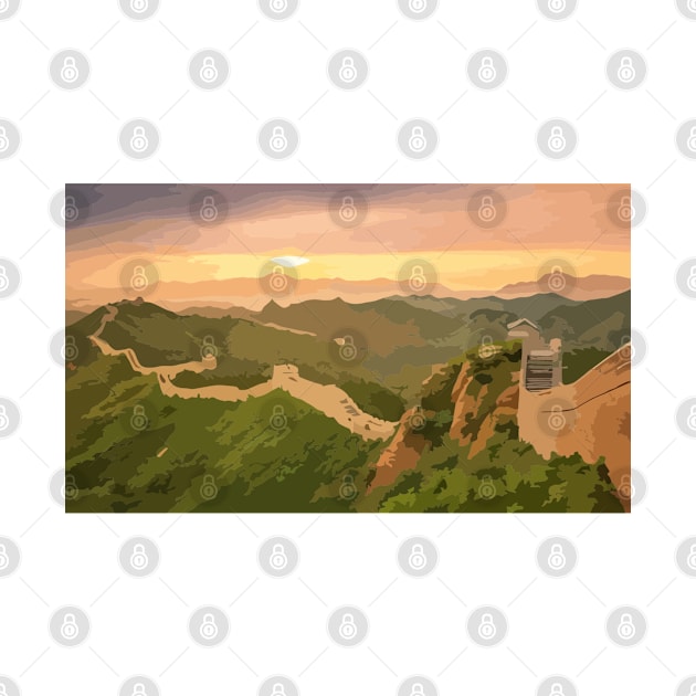 Great Wall of China Sunrise Painting by gktb