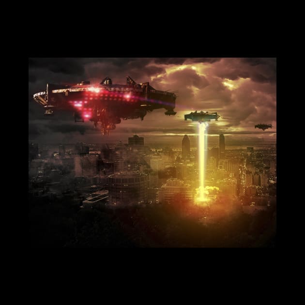 Stunning Alien Spaceships over City - Colorful by alienencounter