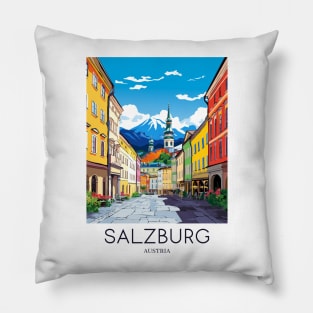 A Pop Art Travel Print of Salzburg - Austria Pillow