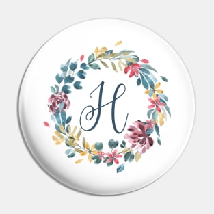 Floral Monogram H Colorful Full Blooms Pin