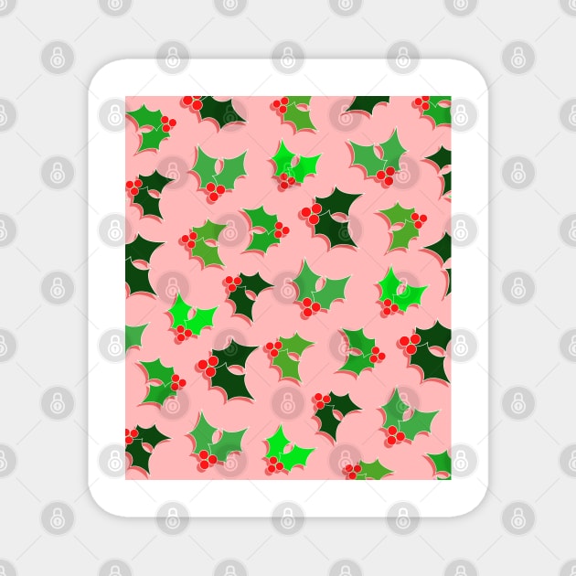 Christmas Holly Pattern Magnet by OneThreeSix