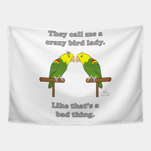 Crazy Bird Lady Double Yellow-headed Amazon Tapestry by Laughing Parrot