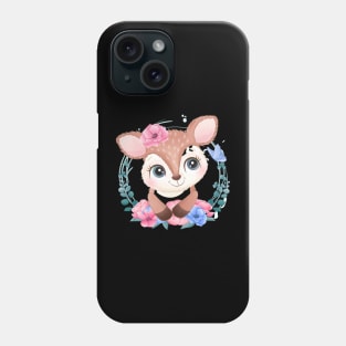 Cute little deer portrait with floral Phone Case