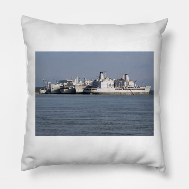 De-activated Navy ships tied up in the Ghost Fleet. Pillow by tgass