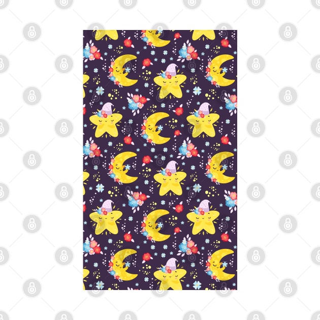 Cute Moon and Stars in Galaxy Pattern Artwork by Artistic muss