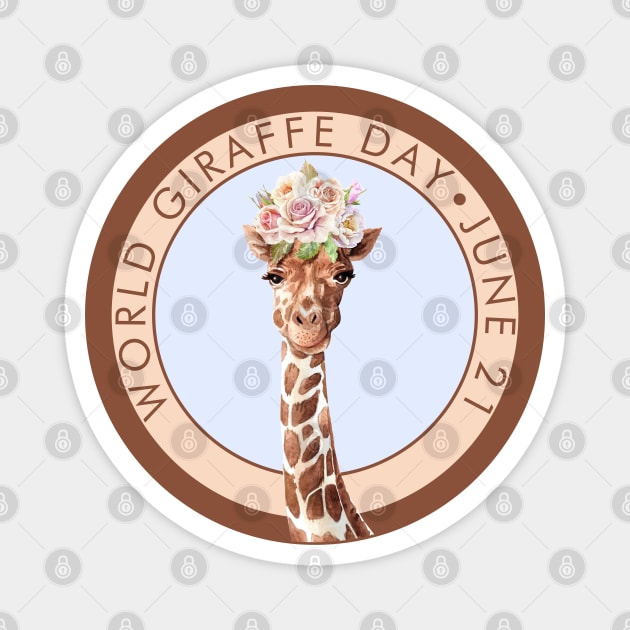 World Giraffe Day, watercolor giraffe roses Magnet by HolidayBug