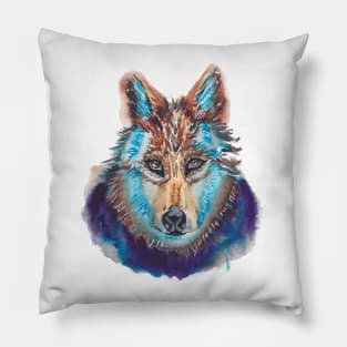 Wolf Watercolor Hand Drawn Pillow