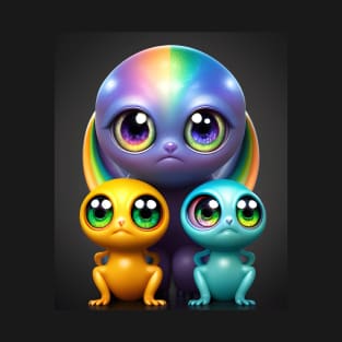 Cute Rainbow Creature Friends Detailed T-Shirt