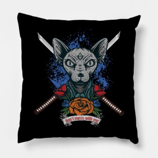 Samurai sphynx cat Pillow