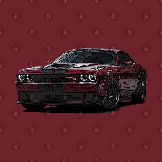 Inferno Blaze: RED Dodge Challenger Fiery Full Body Highly Posterize Car Design by GearHead Threads