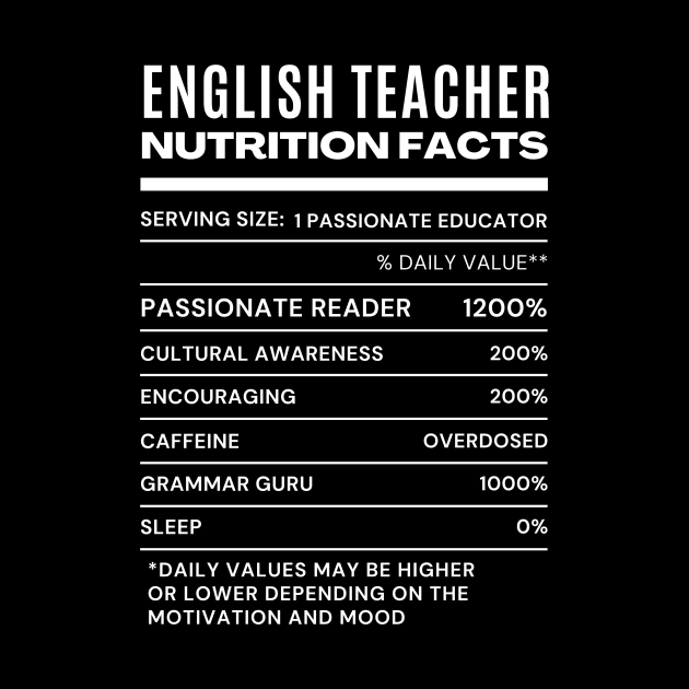 English Teacher Nutrition Facts by Artful Wear