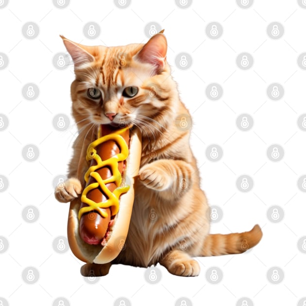 Funny junk food lover foodie hot dog hungry Cat by Tina