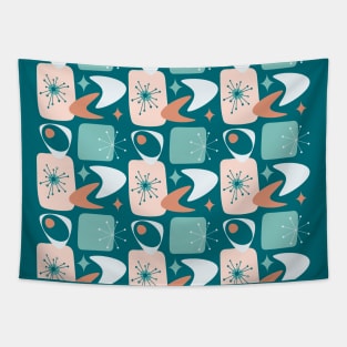 Atomic Age Mid-Century Pattern in Peach, Teal and Dark Salmon Tapestry