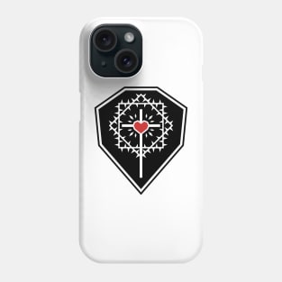 The cross of Jesus Christ with a heart framed by a crown of thorns against the background of a shield. Phone Case