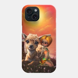 Little fairy and the cute fawn. Phone Case