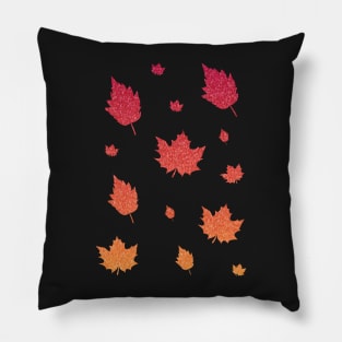 Red Orange Ombre Faux Glitter Autumn Fall Leaves Pillow